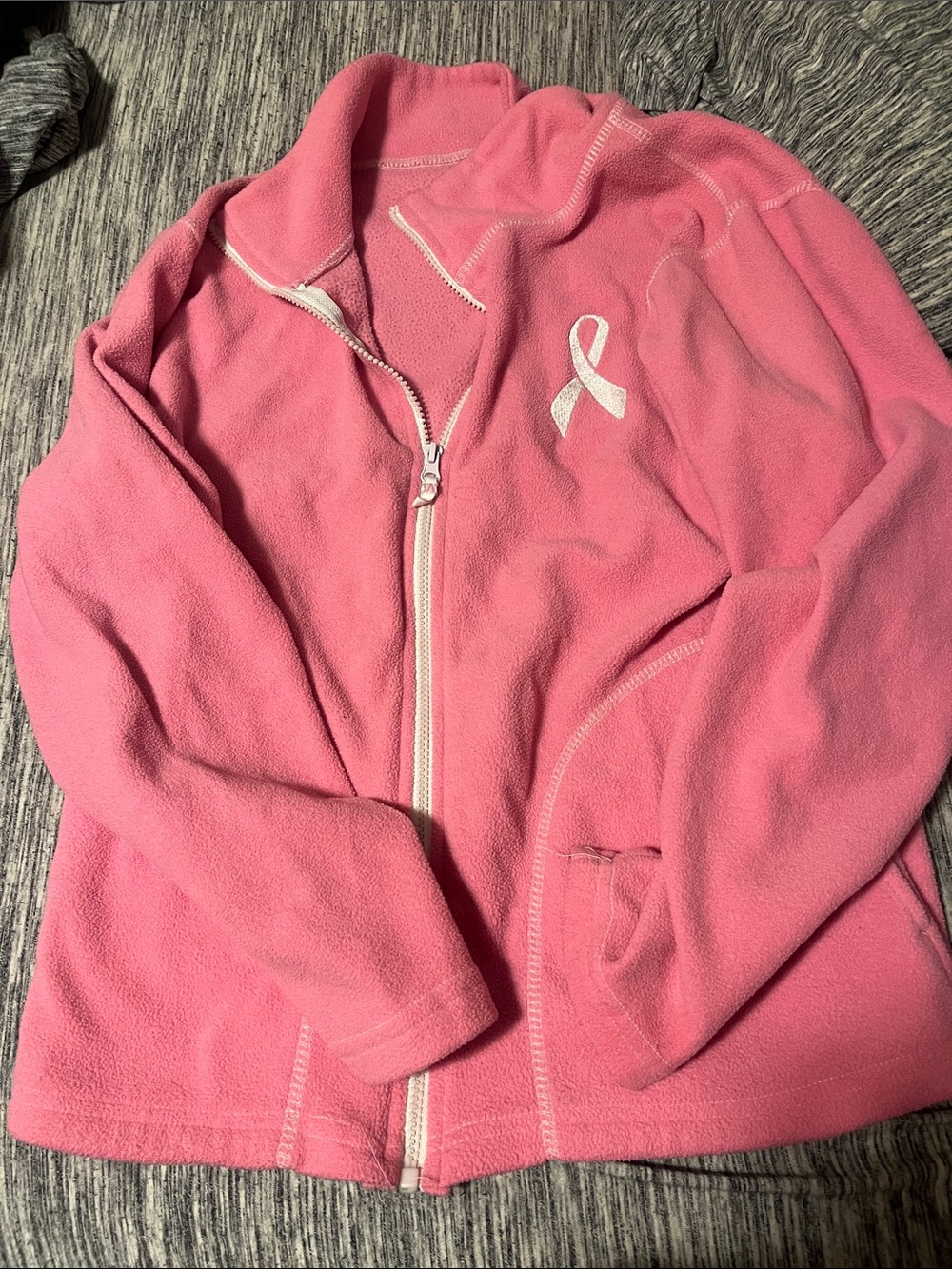Pink Full-Zip Fleece Jacket with Ribbon Detail